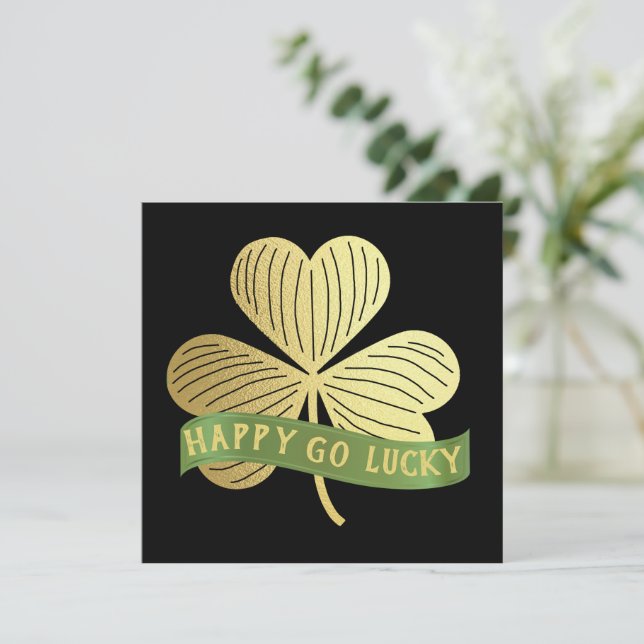 Feliz Go Lucky Gold Shamrock St Patrick's Day (Anverso de pie)