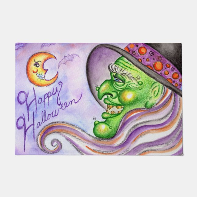 Feliz Halloween Alfombra De Bruja Verde Decoración (Anverso)