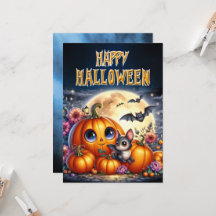 Feliz Halloween amigable tarjeta Jack-O-Lantern