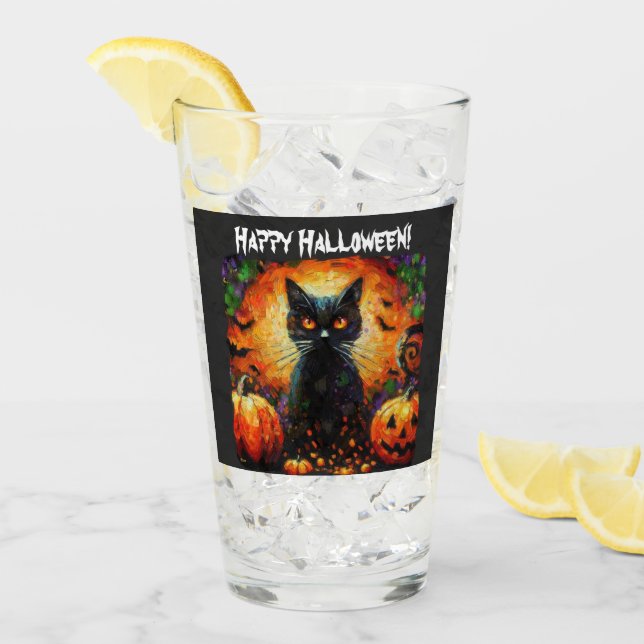 Feliz Halloween Black Cat Bats Pumpkins (Anverso (hielo))