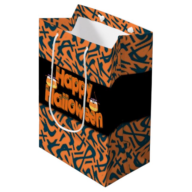 Feliz Halloween Bolsas de Regalo de Texto Whimsica (Angulo Anverso)
