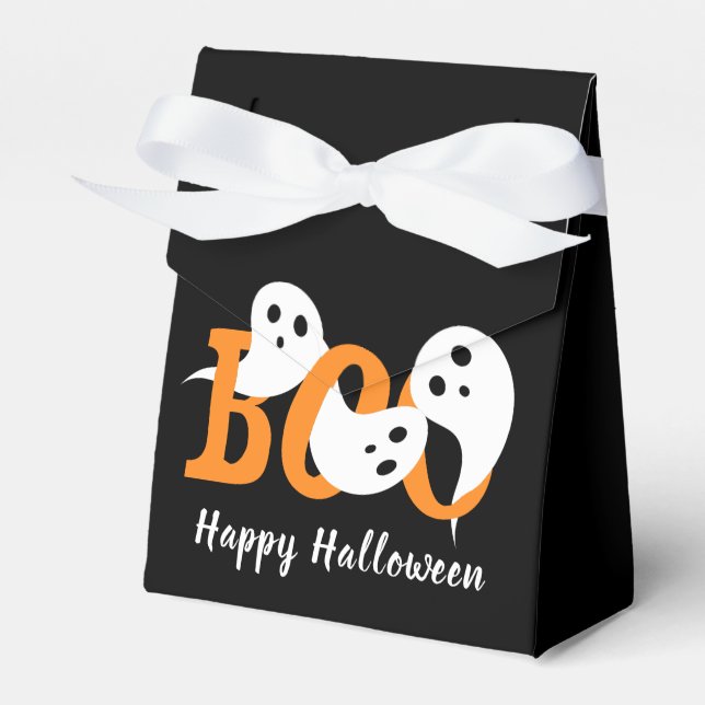 Feliz Halloween Boo Fantasma Caja de Favor Negra (Front Side)