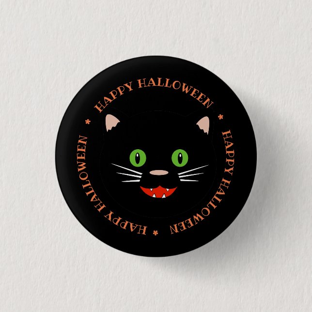 Feliz Halloween Botón Gato Negro (Anverso)