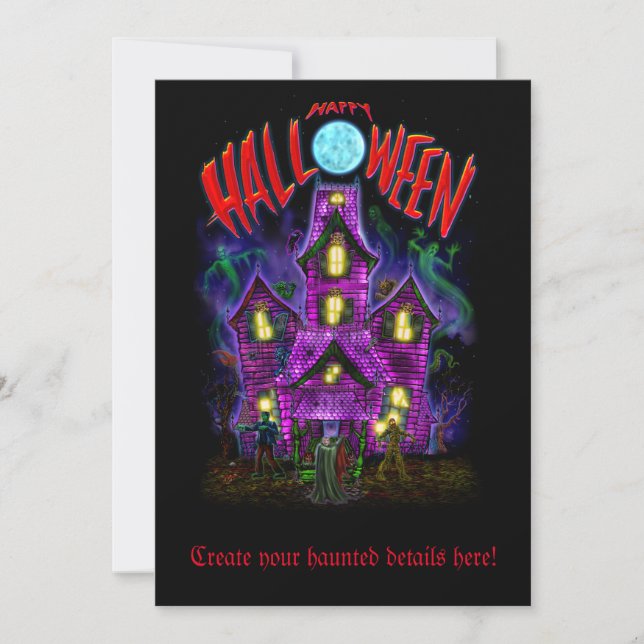 Feliz Halloween brillantes invitaciones a casa emb (Anverso)
