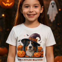 Feliz Halloween Bruja Perro y Calabazas Camiseta