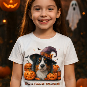 Feliz Halloween Bruja Perro y Calabazas Camiseta