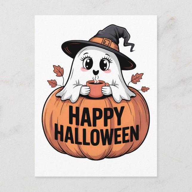 Feliz Halloween Caffeine Ghost Postales (Anverso)