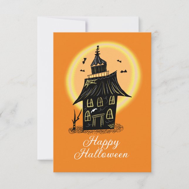 Feliz Halloween Casa Embrujada Negra Naranja (Anverso)