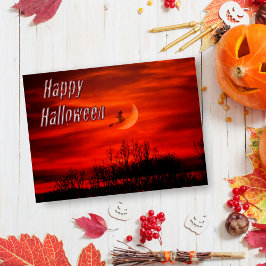 Feliz Halloween con bruja y luna Tarjeta postal