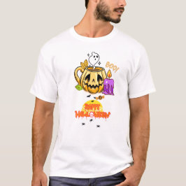 Feliz Halloween con camiseta de velas en llamas