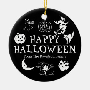 Feliz Halloween con decoración en blanco y negro