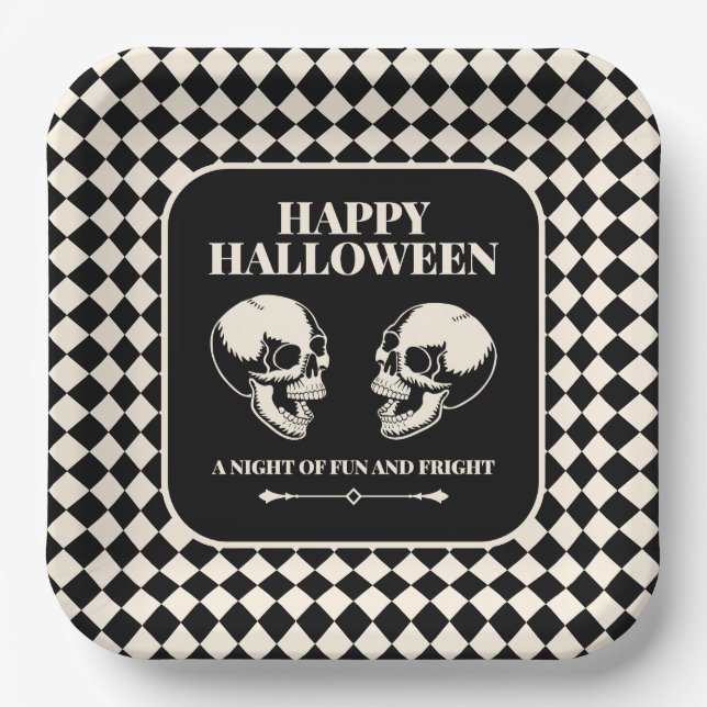 Feliz Halloween Cráneos Riéndose Plato de Papel (Anverso)