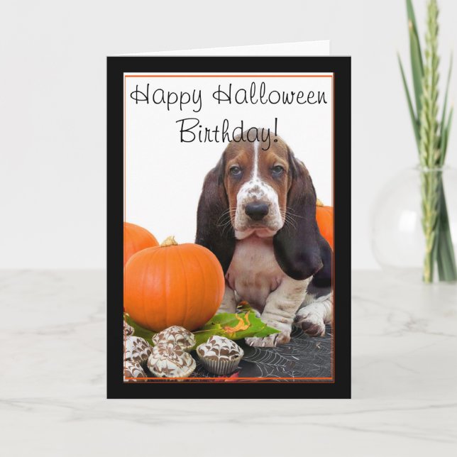 Feliz Halloween Cumpleaños Tarjeta de Hound Basset (Anverso)