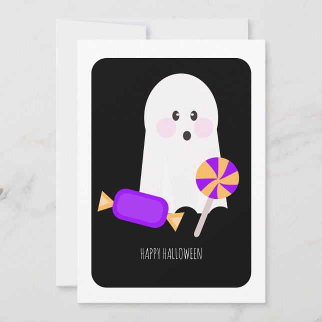 Feliz Halloween Cute Ghost Candy Card (Anverso)