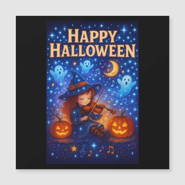 Feliz Halloween Cute Musical Witch Magnetic Card (Anverso)
