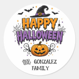 Feliz Halloween Familia Pegatina Redonda