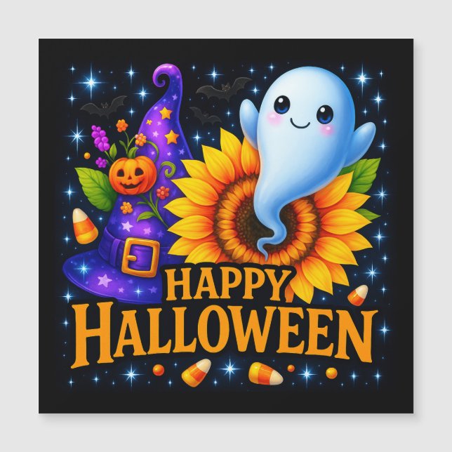 Feliz Halloween Friendly Ghost Magnetic Card (Anverso)