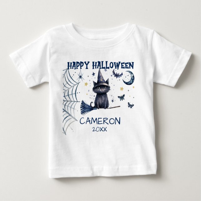 Feliz Halloween Gato Acuarela - Camiseta de bebé (Anverso)