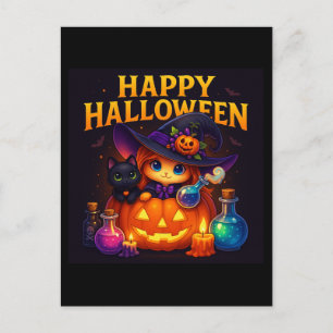 Feliz Halloween Gato Lindo Bruja Pociones Tarjeta