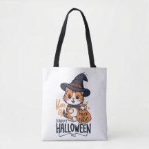 Feliz Halloween - Gato lindo con truco o bolsa de