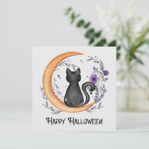 Feliz Halloween - Gato negro en la luna creciente