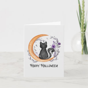 Feliz Halloween - Gato negro en la luna creciente