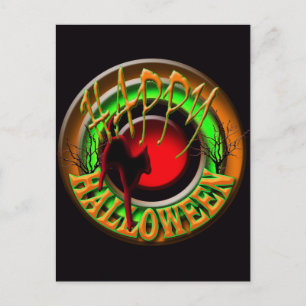 Feliz Halloween gato y luna POSTAL