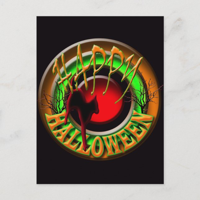 Feliz Halloween gato y luna POSTAL (Anverso)