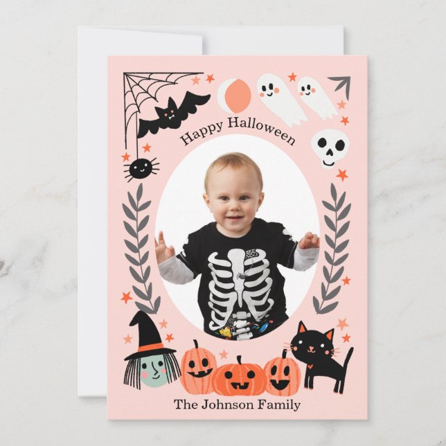 Feliz Halloween, linda tarjeta de fotos para niños (Anverso)