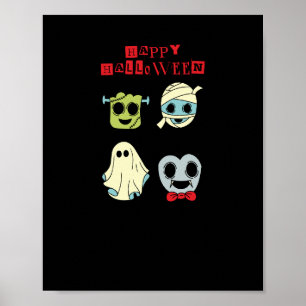 Feliz Halloween Monstruos Lindos Póster de pared n