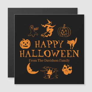 Feliz Halloween nombre personalizado imán naranja 