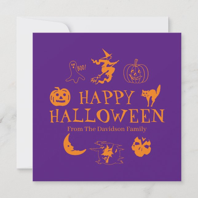 Feliz Halloween nombre personalizado naranja tarje (Anverso)