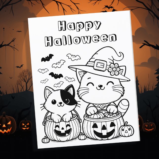 Feliz Halloween | Página de coloreado (Subido por el creador)