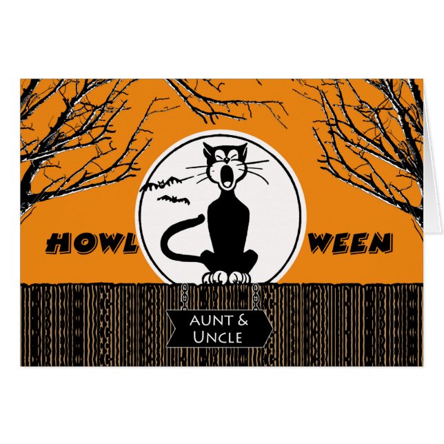Feliz Halloween para tía y tío, un gato aterrador (Anverso (Horizontal))