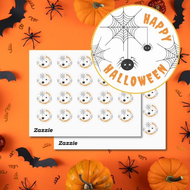 Feliz Halloween: Pegatinas redondos negros y Naran (Black & Orange Halloween Spider Stickers.)