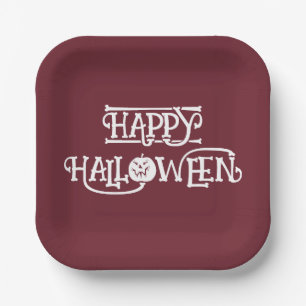 'Feliz Halloween' Platos de papel de vino burgundy