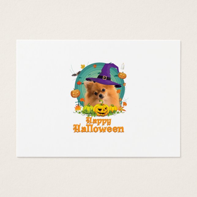 Feliz Halloween Pomeranian Dog Witch Pumpkin Ghost (Frente)
