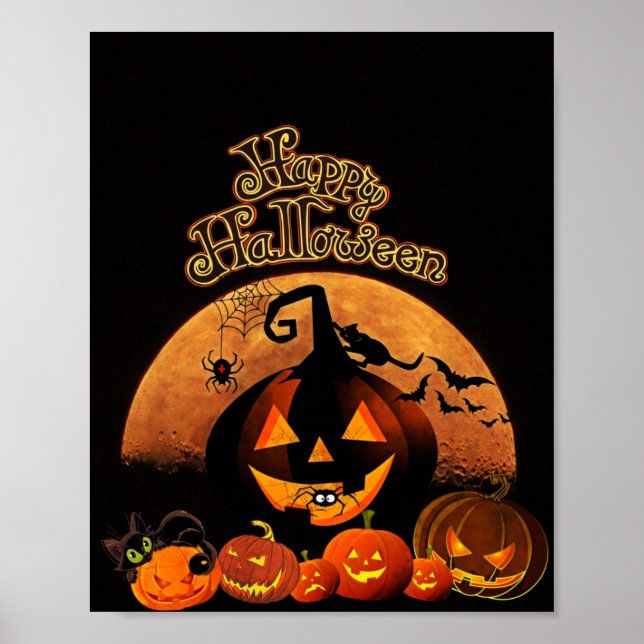 Feliz Halloween Poster de arte de calabaza (Frente)