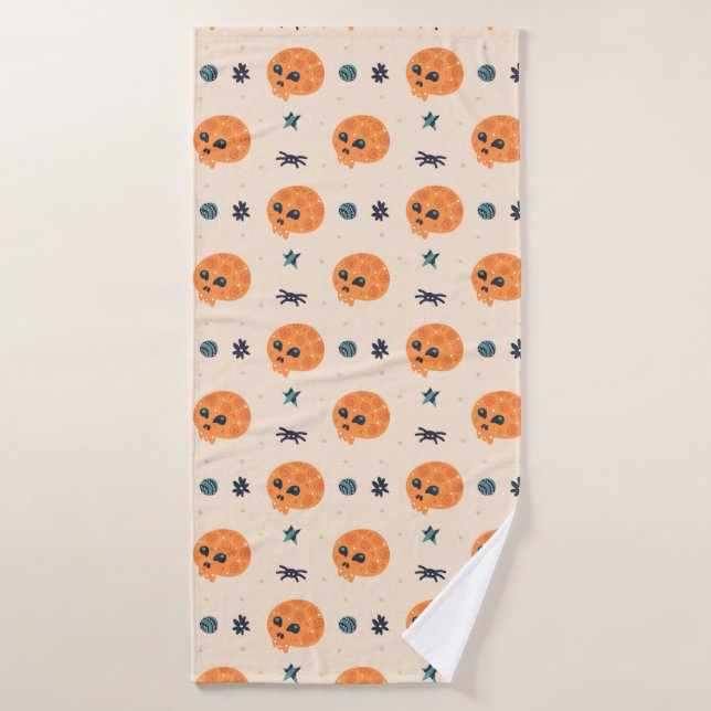 Feliz Halloween sin costuras, fondo. Skul (Toalla de baño)
