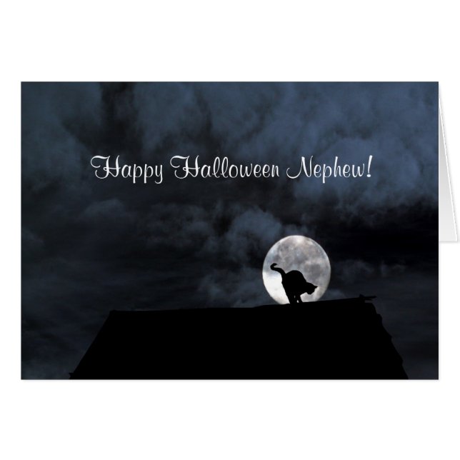Feliz Halloween Sobrino Gato y Tarjeta de la Luna (Anverso (Horizontal))