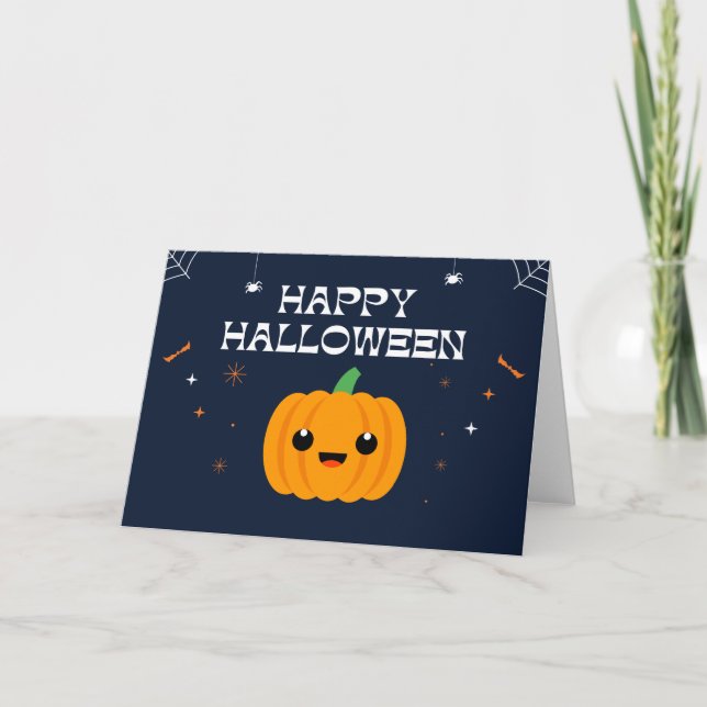 Feliz Halloween Sonriente Tarjeta de Calabaza Niño (Anverso)