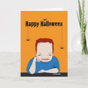 Feliz Halloween tarjeta de araña Frankenstein