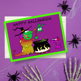 Feliz Halloween Tarjeta de Bruja Divertida y Gato