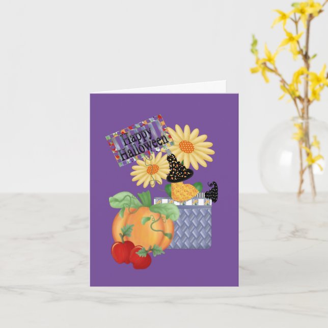 Feliz Halloween Tarjeta de Felicitación Doble (flor amarilla)