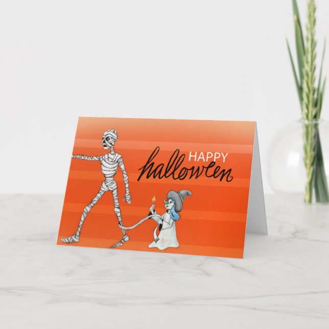 Feliz Halloween - Tarjeta de momia y bruja (Anverso)