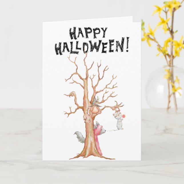 Feliz Halloween: Tarjeta de saludo a los animales  (flor amarilla)