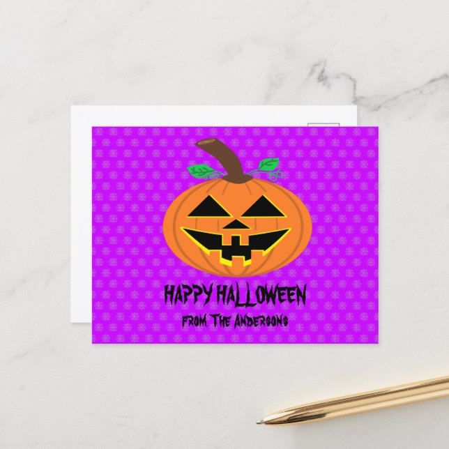 Feliz Halloween Tarjeta Postal de Calabaza (Anverso/Reverso In Situ)