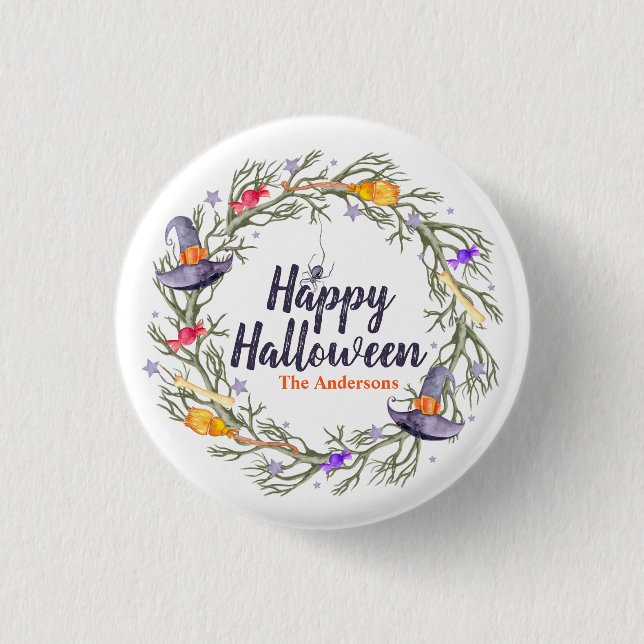 Feliz Halloween Wreath personalizado | Botón Pin (Anverso)