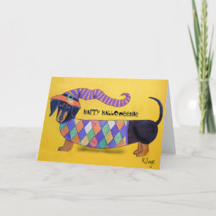Feliz Halloweenie - Graciosa tarjeta Dachshund de 