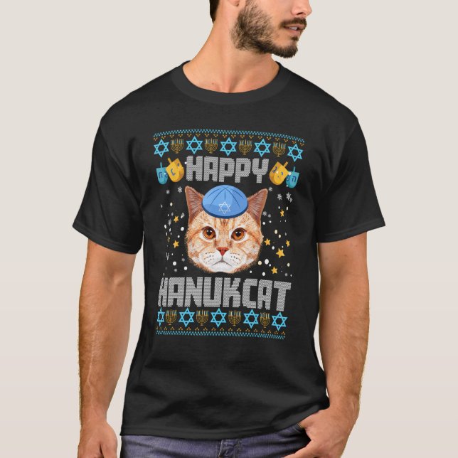 Feliz Hanukcat Ugly Hanukkah Sweater Cat Chanukah (Anverso)